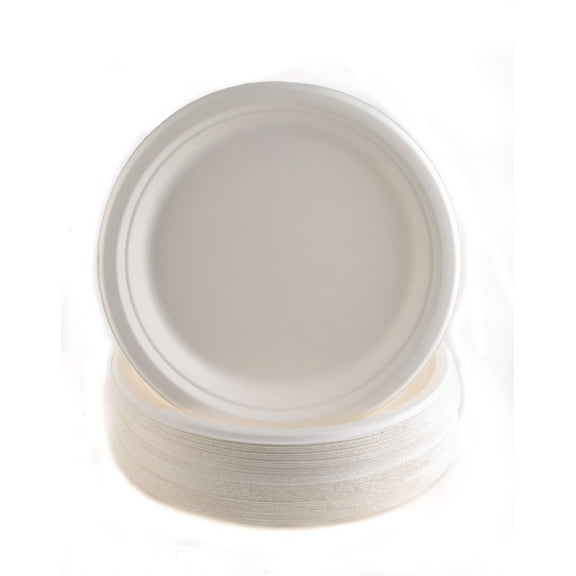 [300 Count] 100% Compostable 7-Inch Plates EcoQuality - Natural SugarCane Biodegradable Compostable Bagasse Bamboo Environmentally Friendly - Plates for Dessert, Appetizers, Birthdays, Microwavable