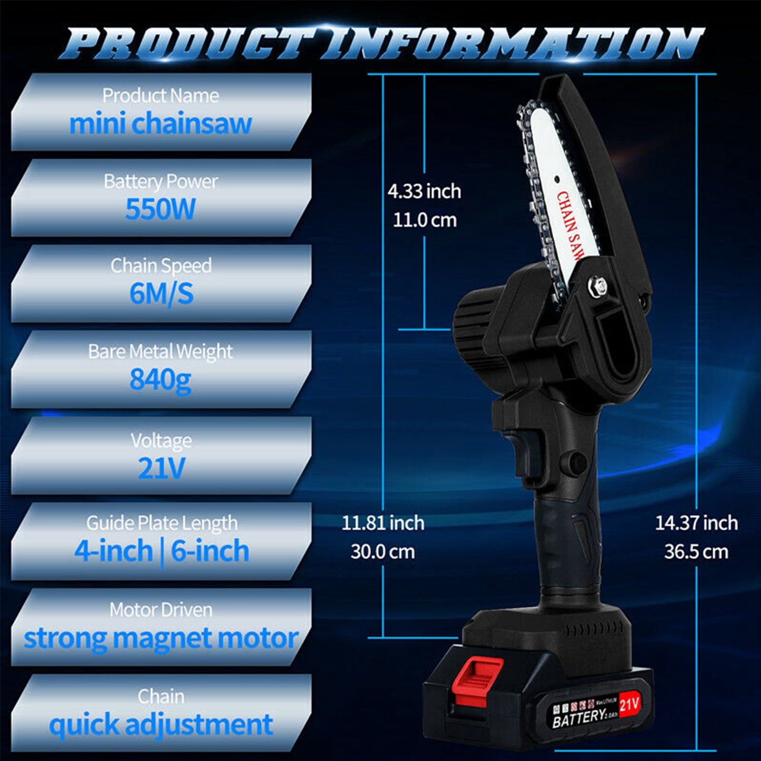 Mini Chainsaw Cordless 4 Inch 6 Inch with 2Pcs 21V Battery, Small Handheld Portable Saws Garden Tool for Wood Cutting Tree Branches Trimming