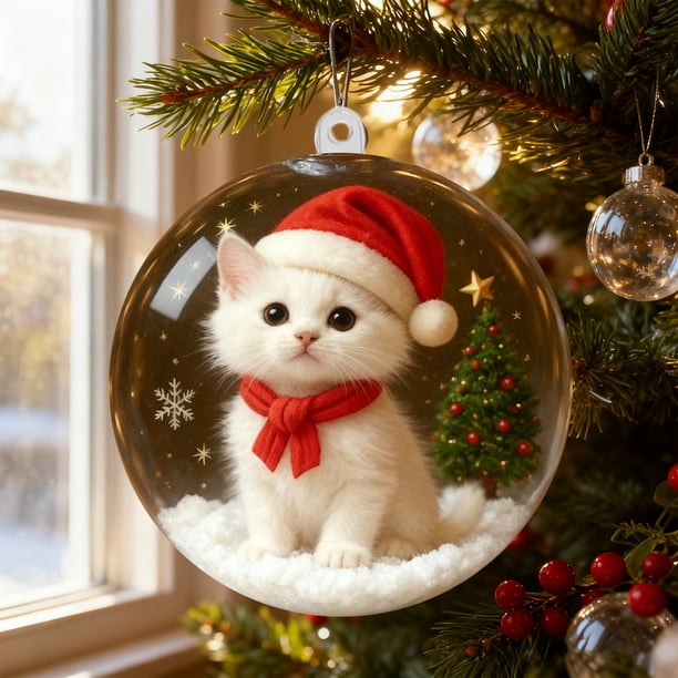 Bola de Adorno para Árbol de Navidad | Colgante Esférico de Cristal Transparente con Minianimales, Gorros y Bufandas de Papá Noel | Decoración Navideña de Plástico Multicolor | Regalo de Navidad | De