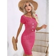 thumbnail image 5 of Women'S Summer Casual Knit Dress Short Sleeve Crewneck Slim Fit T Shirt Bodycon Dresses Rose Red XL, 5 of 9