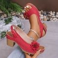 thumbnail image 6 of Buckled Square Heel Sandals for Women,Dressy Peep Toe Slingback Chunky Low Heeled Wedge Shoes Dress Sandals,43, 6 of 7