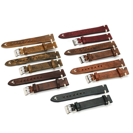 Watch Band Straps Vintage Style Distressed Leather Strap with Stitching Women/Men