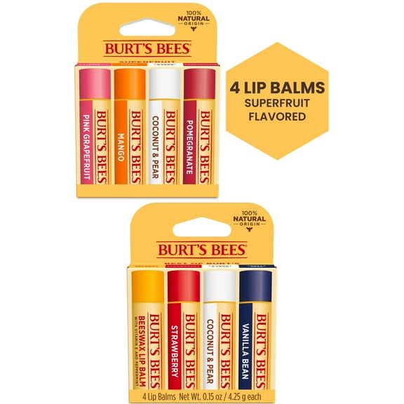 Burt's Bees 100% Natural Moisturizing Lip Balm, Original AND Burt's Bees 100% Natural Moisturizing Lip Balm, Superfruit - 8 Tubes