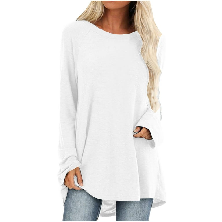 POROPL Tunic Tops To Wear With Leggings,Women Casual O-Neck T-Shirt Loose  Long Sleeve Tops Solid Blouse
