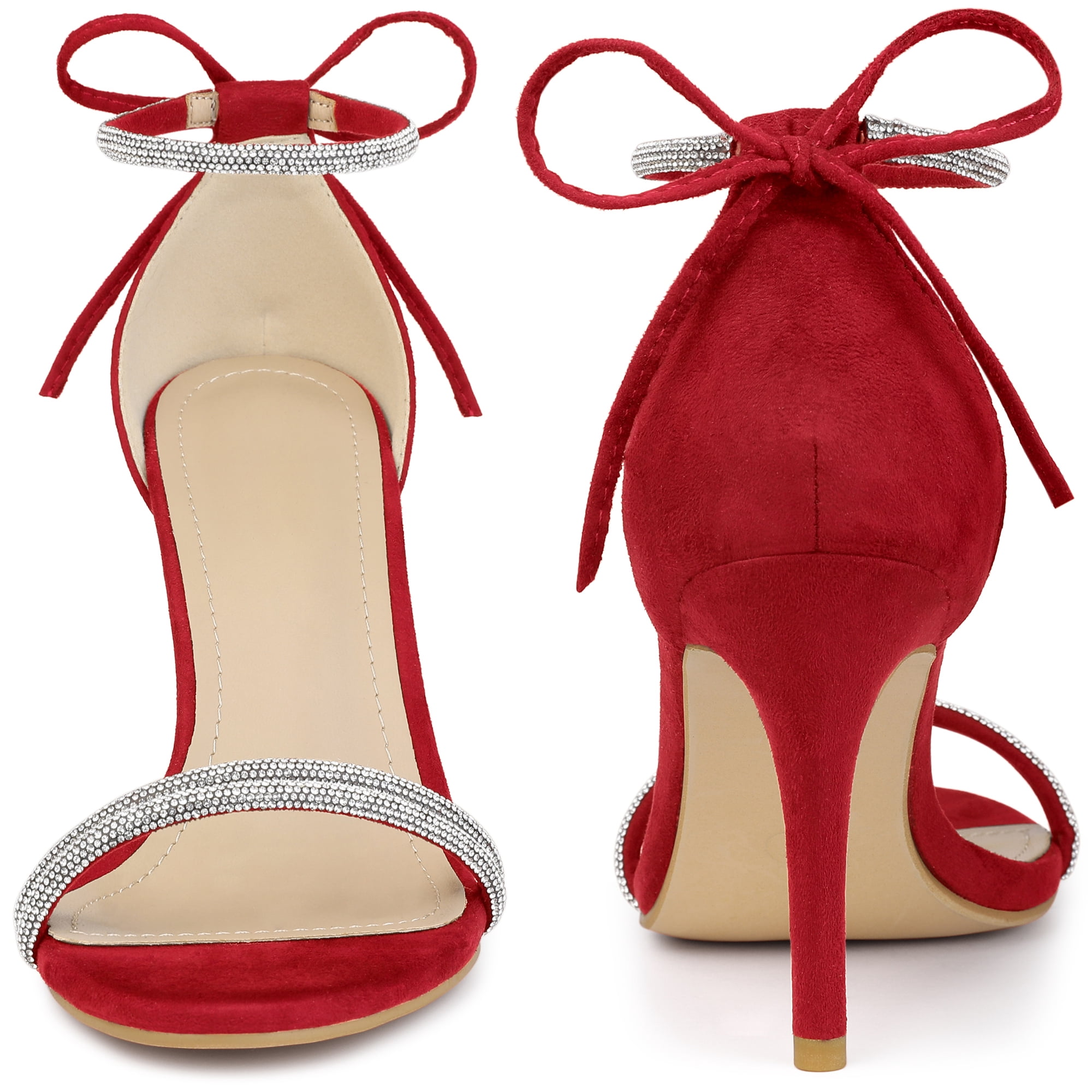 DARING DIVA Women's Ankle-Tie Stiletto Heels Sandals Red 6