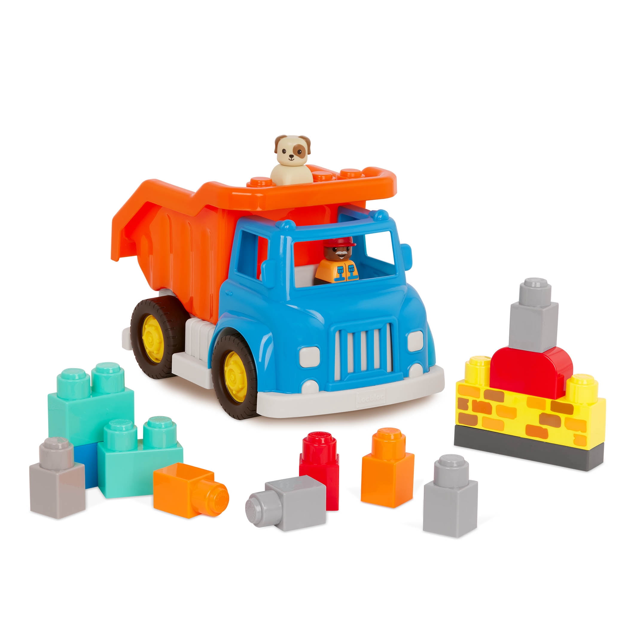 Battat Dump Truck Toy Vehicle with 13 Blocks and 2 Figurines, Toddler and Preschool Toys