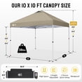 thumbnail image 5 of CROWN SHADES 10x10 Pop Up Canopy Tent with One Push Setup Easy Outdoor Sun Shade for Events, Parties, Camping Beige, 5 of 8