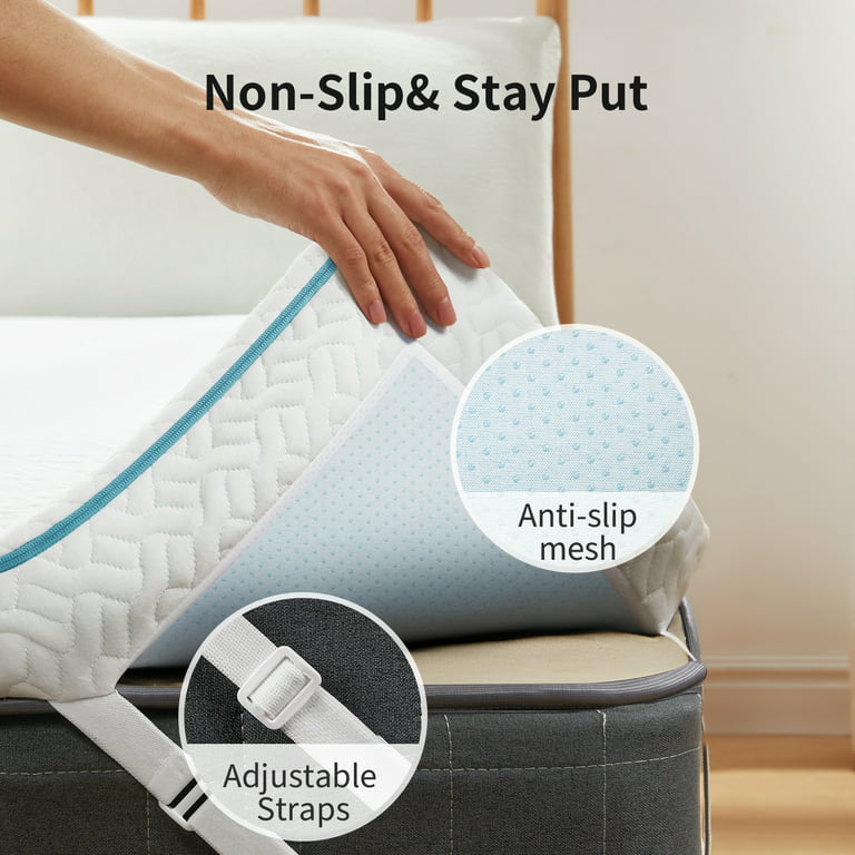 2 inch Non-Slip Design Gel Memory Foam Mattress Topper with Removable &  Washable Cover for Cooling Sleep,Pressure Relief ,CertiPUR-US Certified -  Twin