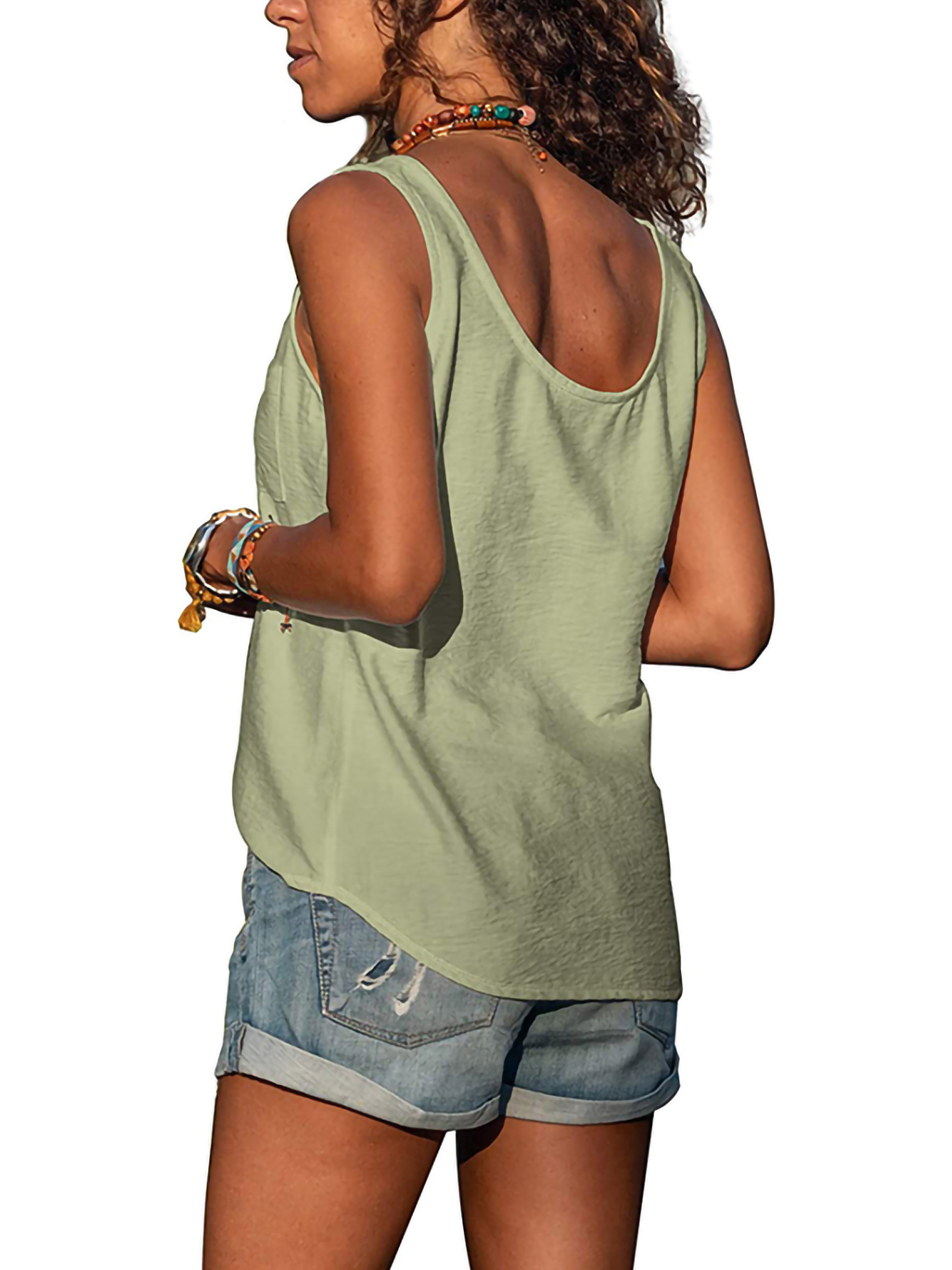 Women Summer Henley Cami Tank Tops Button Down Shirts Workout Casual Chiffon Sleeveless Cami Camisole Tunics Loose Fit Tees Blouse - image 3 of 3