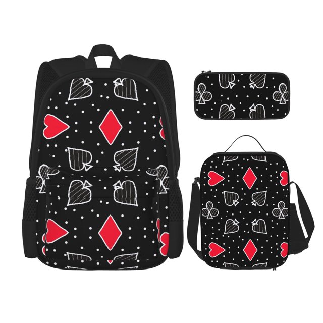 Balery Card Suits Mochila escolar 3 en 1 para niños: mochila resistente con lonchera térmica y estuche para lápices. Mochila escolar para niños y niñas.