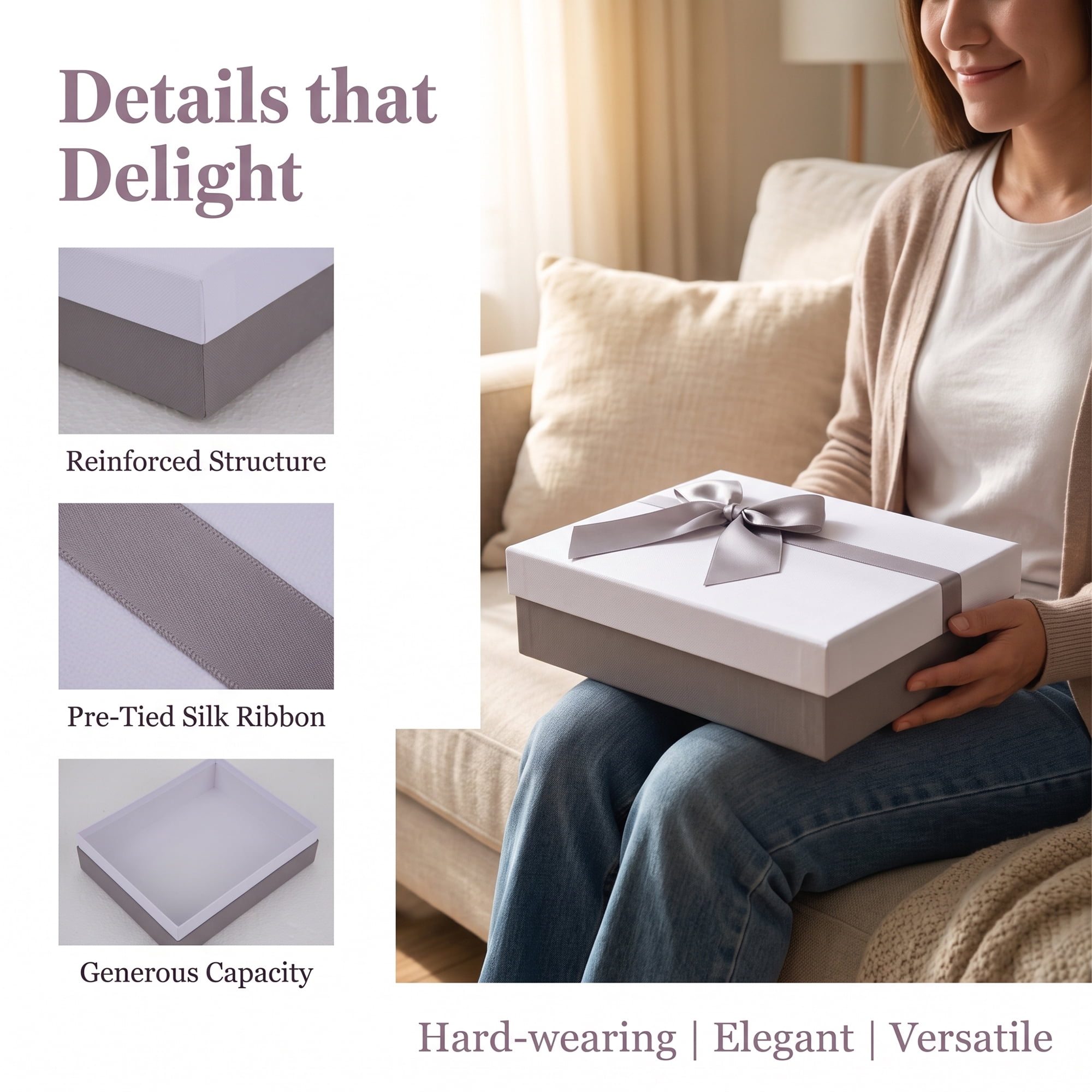 Unique Bargains Elegant Gift Box with Textured Finish White 9.1" x 6.3" x 2.4"