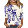 thumbnail image 2 of Fznquz Purple Oversized Tees for Women Graphic Crew Neck 3/4 Length Sleeve Tee Casual 2025 Floral T Shirt,M, 2 of 4