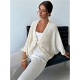 thumbnail image 5 of Women'S Twist Front Cropped Crochet Sweater Asymmetrical V Neck Oversized Bat Wing Pullover Knit Tops White S, 5 of 8