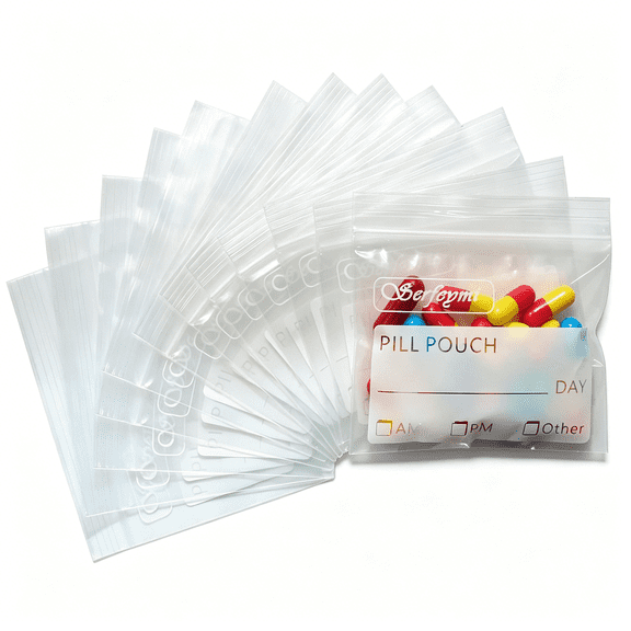XIRQI Pill Bags for Travel Pill Pouch Organizer Pack of 120 Bpa Free 3 X 2.75 in Reusable Pill Pouches for Medicine with Write on Label&Zipper Seal Waterproof Am Pm Pill Baggies for Supplements