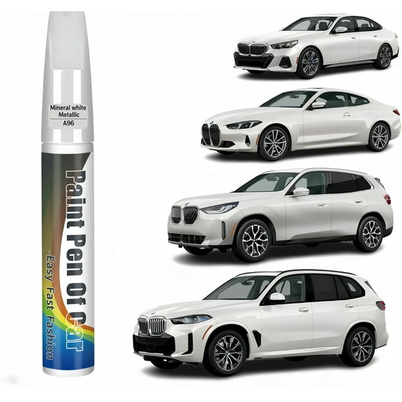 Car Touch Up Paint(Mineral White Metallic(A96)) for BMW, Car Paint Scratch Repair Kit, Quick & Easy Solution to Repair, 2 in 1 Scratch Remover Pen with Color-Matched