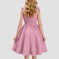 thumbnail image 3 of Girls Summer Sleeveless Dress Ruched Beach Sundress Flowy Smocked A-Line Swing Midi Dress with Bow-Tie 4-15 Years, 3 of 6