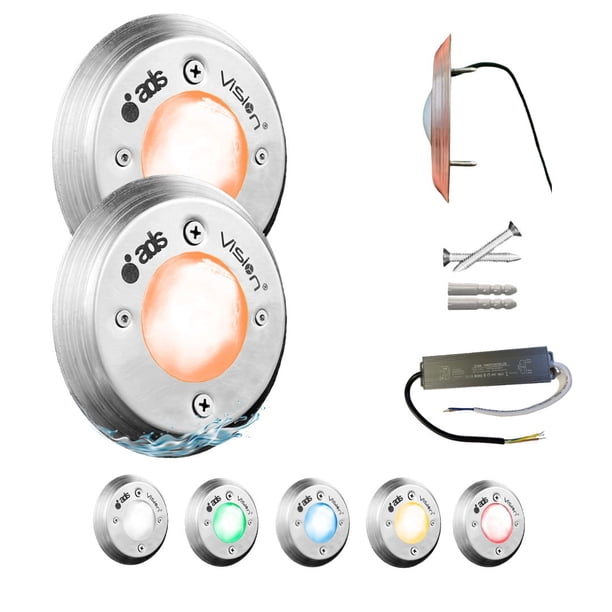 2 Lámparas LED Sumergible Para Alberca de nicho o sobreponer ADS MINI SPA 20W 12CM Ámbar Con Transformador