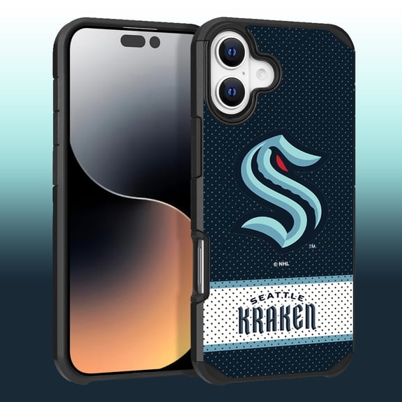 Apple iPhone 16 Plus (6.7) - NHL Licensed Seattle Kraken Team Logo on Jersey Textured Dual Layer Case