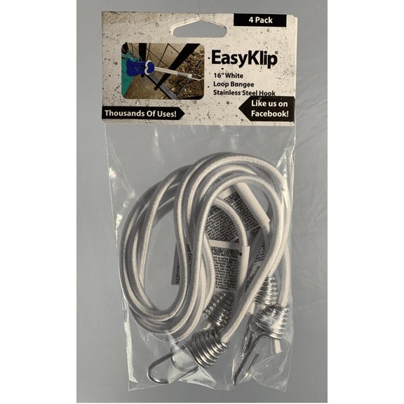 EasyKlip 16 inch White Loop Bungee with Stainless Steel Hook-4 PK