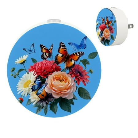 

YZUOUZY Night Lights Plug into Wall Night Lights Small Bedside Lamps Set of 2 Wild Flowers Hyacinths Butterfly Roses