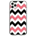 thumbnail image 1 of DistinctInk Clear Shockproof Hybrid Case for iPhone 13 PRO (6.1" Screen) - TPU Bumper, Acrylic Back, Tempered Glass Screen Protector - Black Pink Chevron Stripes - Chevron Stripes Pattern, 1 of 2