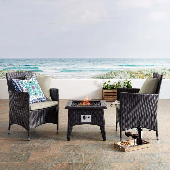 Modway Convene 3 Piece Set Outdoor Patio with Fire Pit in Espresso Beige