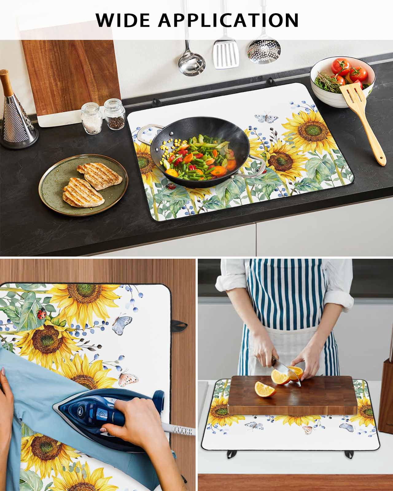 nqOlkjepod Large Induction Cooktop Protector Mat 24"x21", Sunflower Stove Top Covers for Electric Stove, Yellow Floral Summer Botanical Decorative Stove Burner Cover Mats, Glass Top Stove Cover