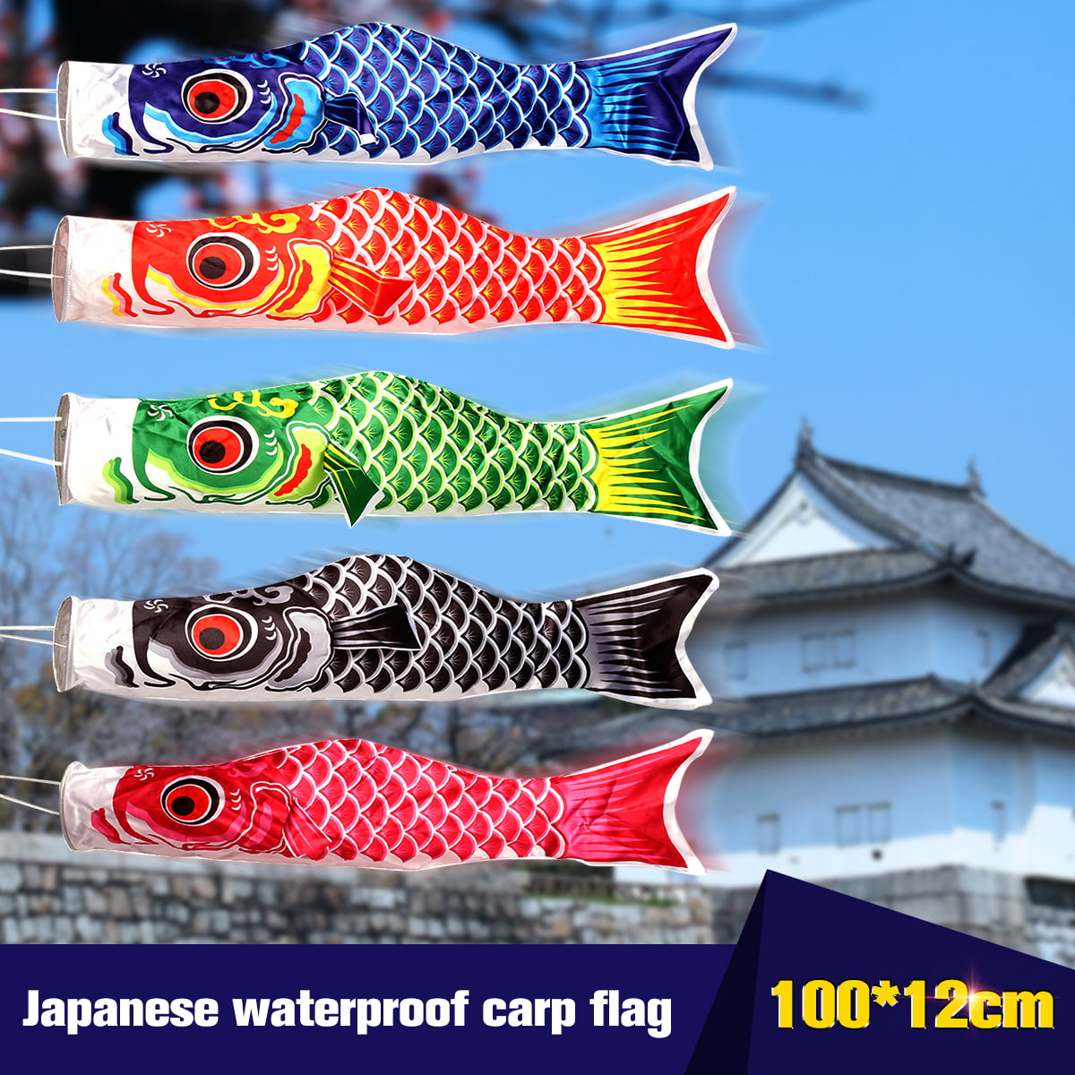 Black 40cm Kalaokei Garden Colorful Japanese Style Carp Streamer Windsock Fish Flag Home Party Decoration