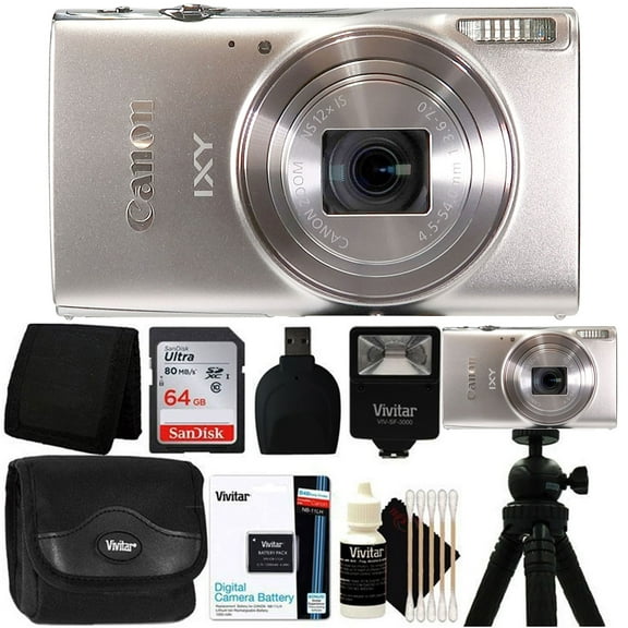 Canon Powershot IXY 650/ELPH 360 Point and Shoot Digital Camera (Silver) with 64GB Accessory Bundle (International Version)