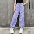 thumbnail image 5 of ATOGUTA Cargo Pants Girls Wide Leg School Uniform Pants Kids Elastic Waist Flowy Summer Beach Lounge Trousers with Pockets Size 5T-15, Purple, 5 of 7