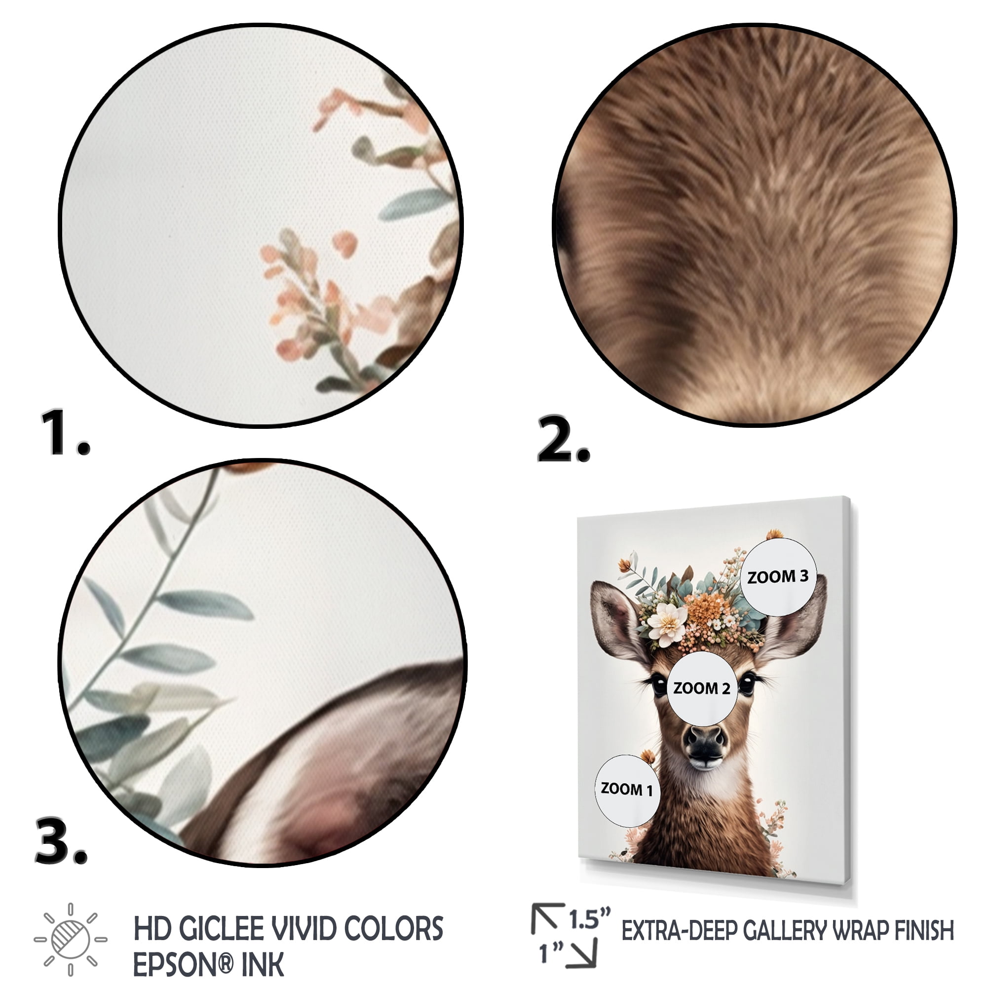 Designart Cute Baby Deer With Floral Crown II Canvas Wall Art