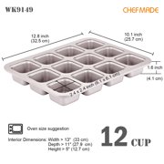 CHEFMADE Brownie Cake Pan, 12-Cavity Non-Stick Square Muffin Pan Blondie Bakeware for Oven Baking (Champagne Gold)