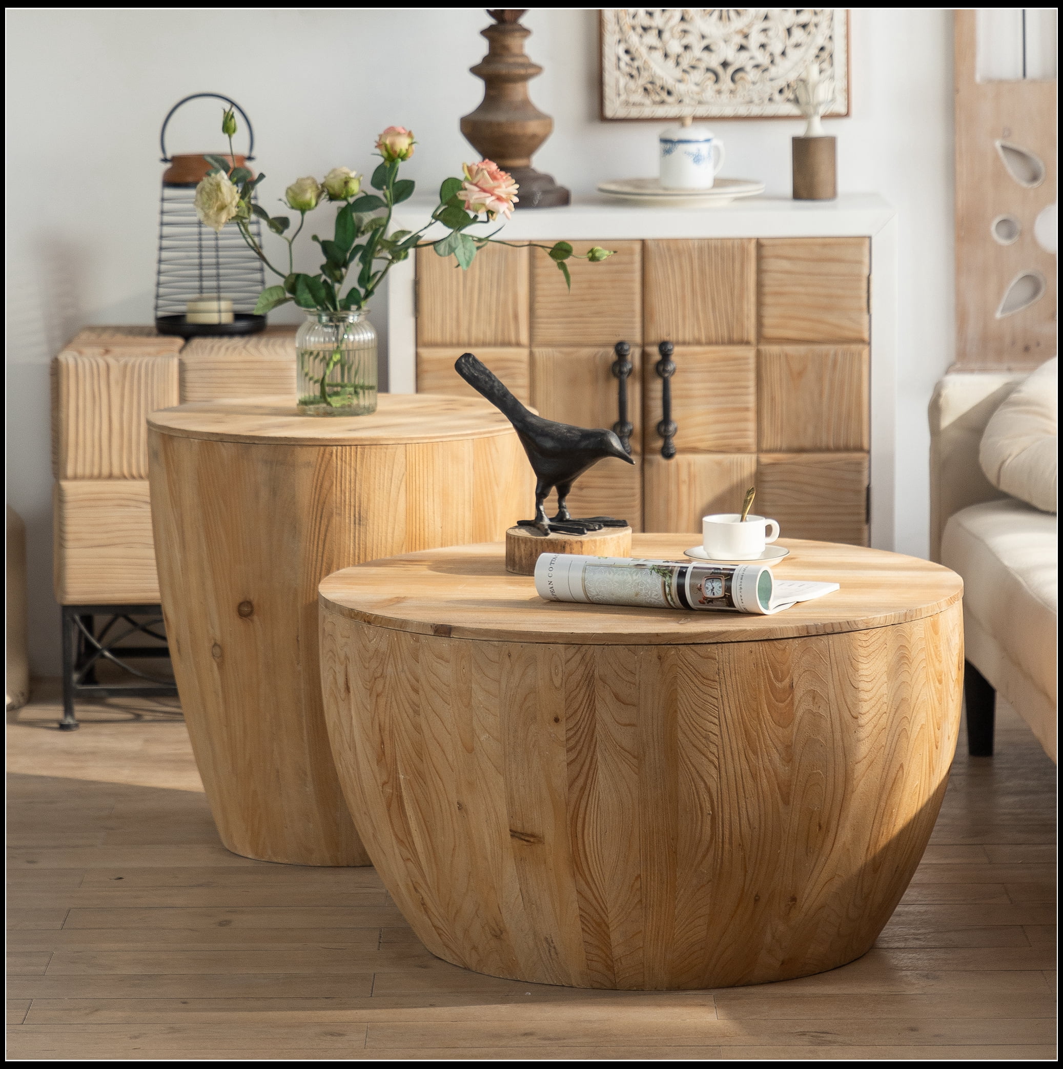 31.50"Vintage Style Bucket Shaped Coffee Table for Office, Dining Room and Living Room