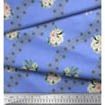 thumbnail image 2 of Soimoi Blue Cotton Duck Fabric Camellias & Ranunculus Floral Print Sewing Fabric Yard 56 Inch Wide, 2 of 3