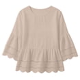 thumbnail image 3 of Lenpel Womens Cotton Linen Tops Fall 3/4 Length Sleeve Crew Neck Peplum Blouses Casual Fashion Hollow out Shirts, 3 of 7