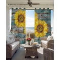 thumbnail image 4 of Yellow Sunflowers Vintage Blackout Curtains, Light Blocking Print Window Curtains, Turquoise Gradient Wooden Grain Thermal Insulated Window Drapes for Living Room 2 Panels, 84"W x 63"L, 4 of 9
