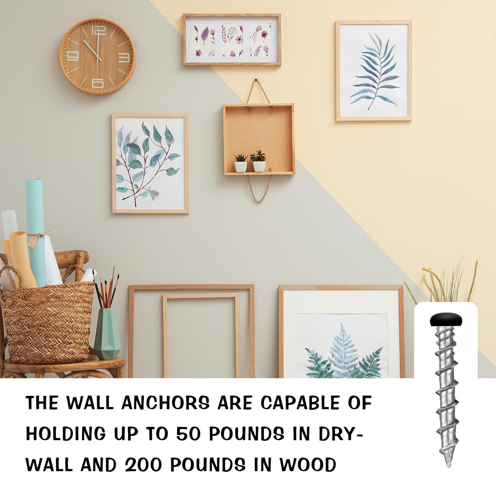 100 Pcs Drywall Anchors 1/4 x 1-1/2 Inch White Pan Head Alloy Steel Light Wall Anchors Heavy Duty Self Drilling Screws for Wood and Other Masonry Materials
