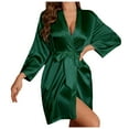 thumbnail image 1 of Women's Long Sleeve French Elegant Silk Satin Robe Pajama Set Luxury Loungewear All Seasons, 1 of 4