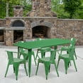 thumbnail image 2 of Flash Furniture Commercial Grade 31.5" x 63" Rectangular Green Metal Indoor-Outdoor Table Set with 6 Arm Chairs, 2 of 5