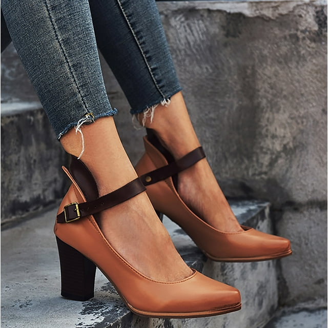 Zapatos individuales de mujer Tacón alto Hebilla Tacón cuadrado Bombas de retazos Sandalias Wmkox8yii shjk5455