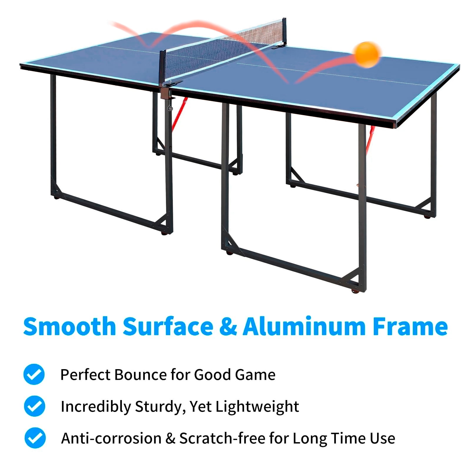 HooKung 6FT Mid-Size Table Tennis Table, Foldable & Portable Ping Pong Table Set for Indoor & Outdoor Games with Net, 2 Table Tennis Paddles and 3 Balls