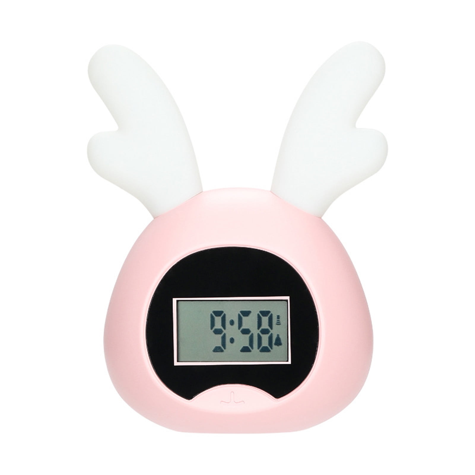 Alarm Clock Girlish Silicone Bunny LED Wake-up Light with 7 Colors Night Lights 11 Sounds Battery Operated & USB Rechargable Non Ticking Bedroom Desk Clocks for Toddlers Kids Girls Pink 