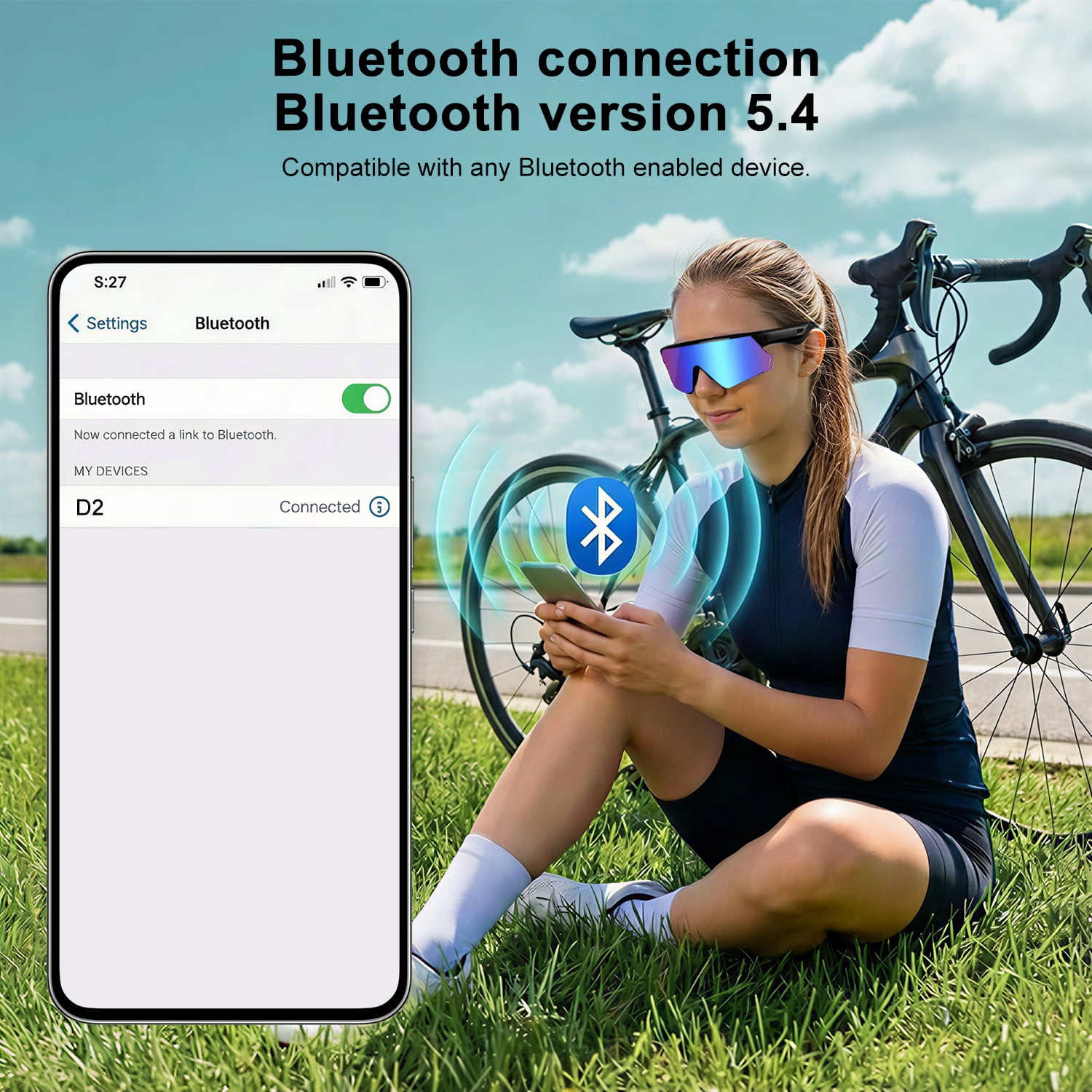 Bluetooth Audio Smart Glasses for Cycling Running Driving Polarized Sports Sunglasses with Open-Ear Speakers, Hands-Free Calls, Voice Assistant, UV Protection, IPX5 Waterproof for Hiking Fishing