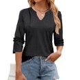 thumbnail image 2 of Spring And Summer V Neck Lace Three Quarter Sleeve Loose Top T Shirt For Women, 2 of 2