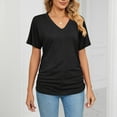 thumbnail image 2 of Women's V Neck Tunic Tops Short Sleeve T shirts with Side Shirring Ruched Blouse shirts, 2 of 5