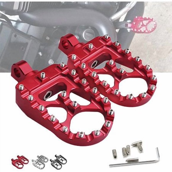 StarknightMT CNC Wide Fat Footpegs 360 Roating MX Foot Pegs Chopper Bobber Style Compatible with Dyna Fatboy Sportster Iron 883 (Red)