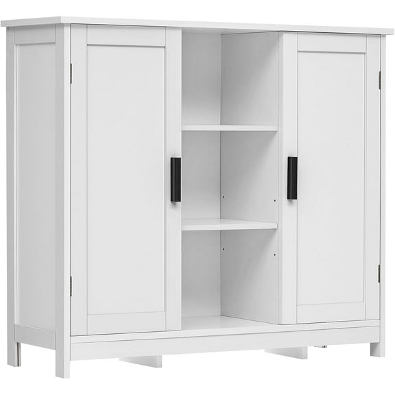Storage Cabinet with 2 Doors and 4 Storage Shelves, Credenza Buffet Cabinet, Bathroom Cabinet for Living Room, Entryway, Home Office, White
