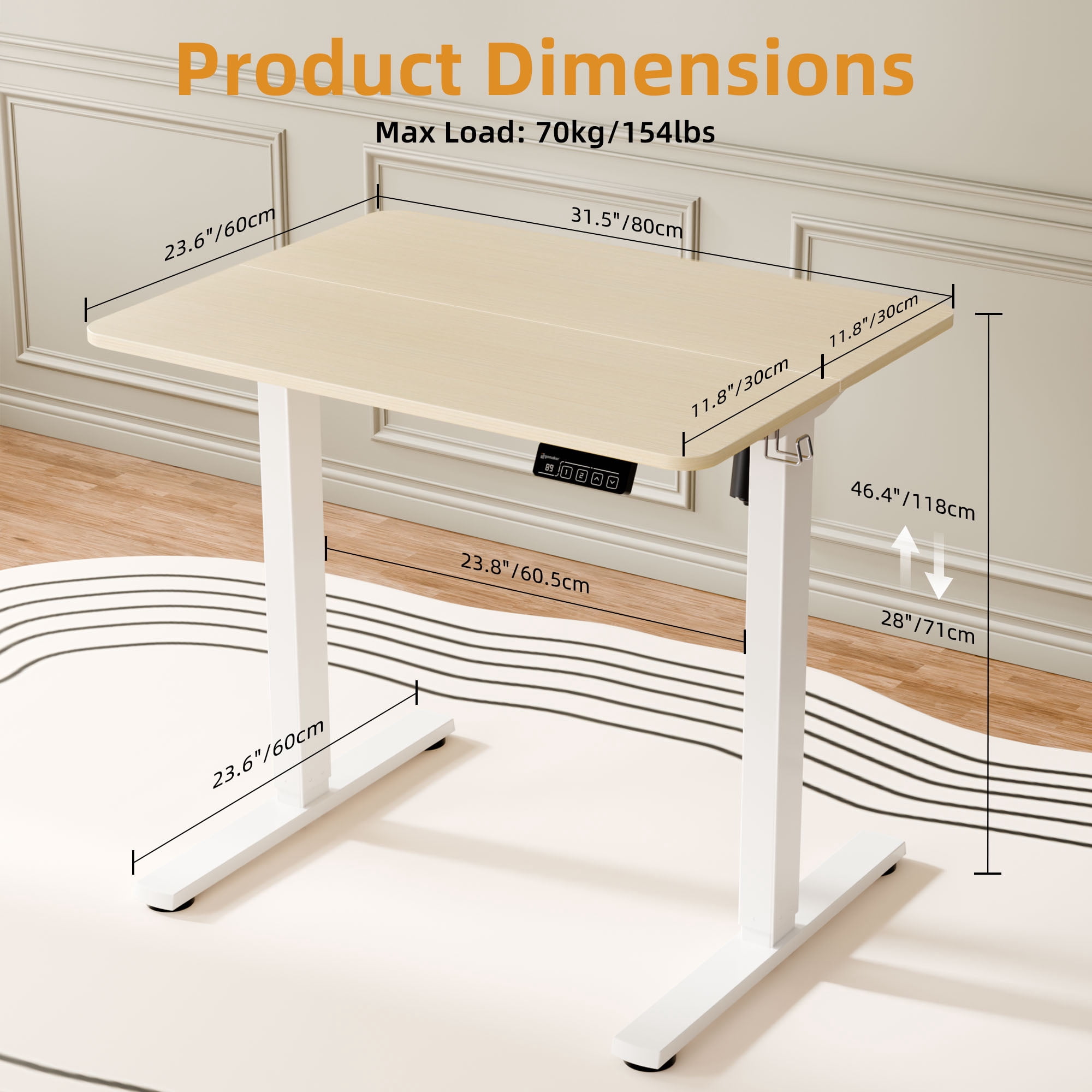 Ergomaker Electric Standing Desk，Height Adjustable Desk with Splice Board，Child Lock & Memory Function，32 x 23.6 inches，Beige