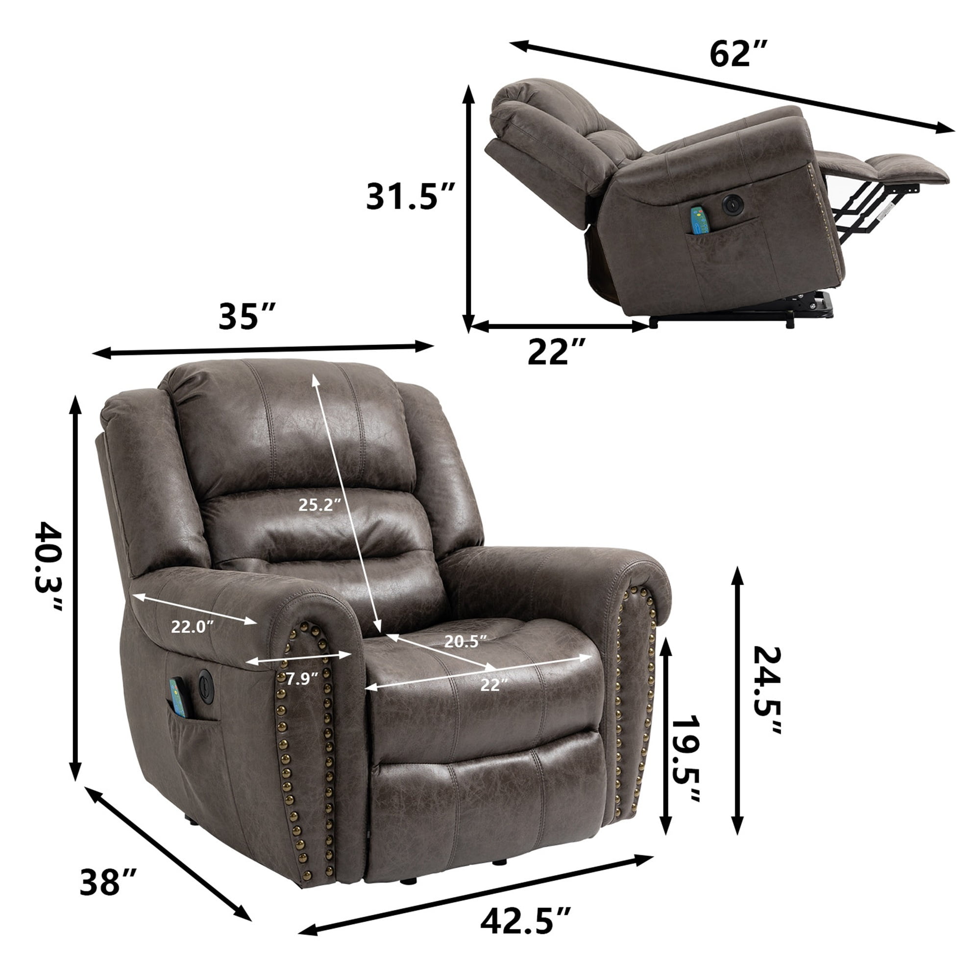 Kadyn Massage Recliner Chair, Fabric Recliner Sofa Home Theater Seating with Lumbar Support, Single Sofa Armchair for Living Room, Grey