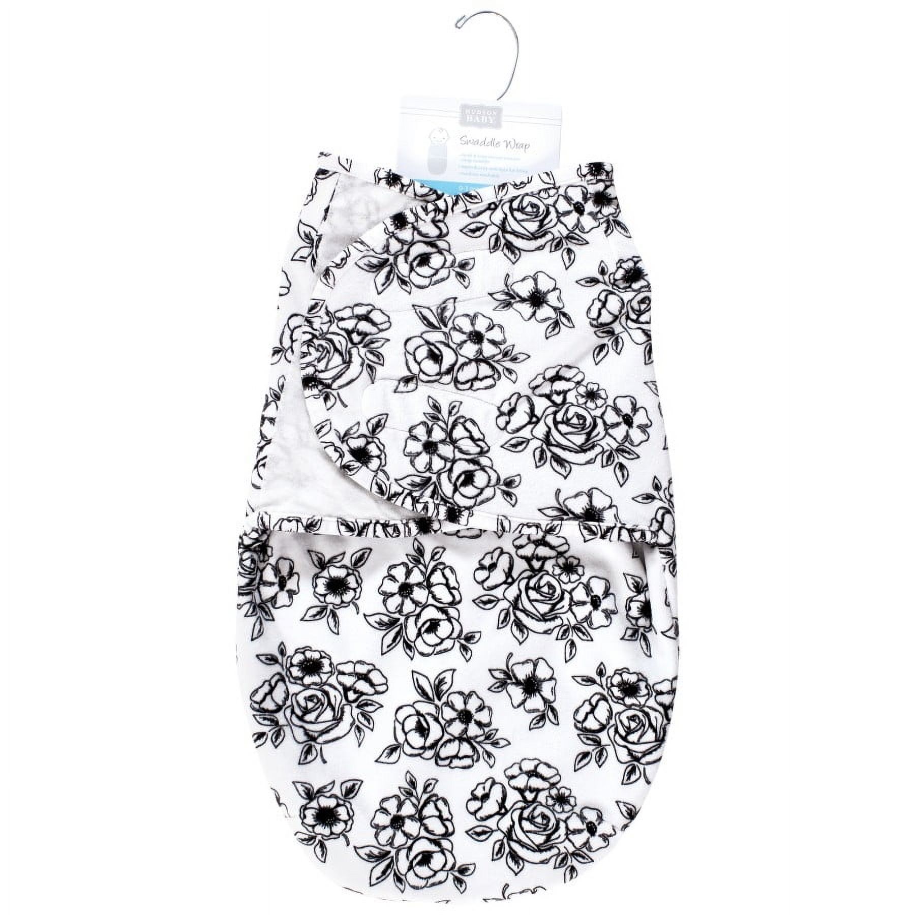 Hudson Baby Infant Girl Plush Faux Fur Swaddle Wrap, Black Toile, 0-3 Months